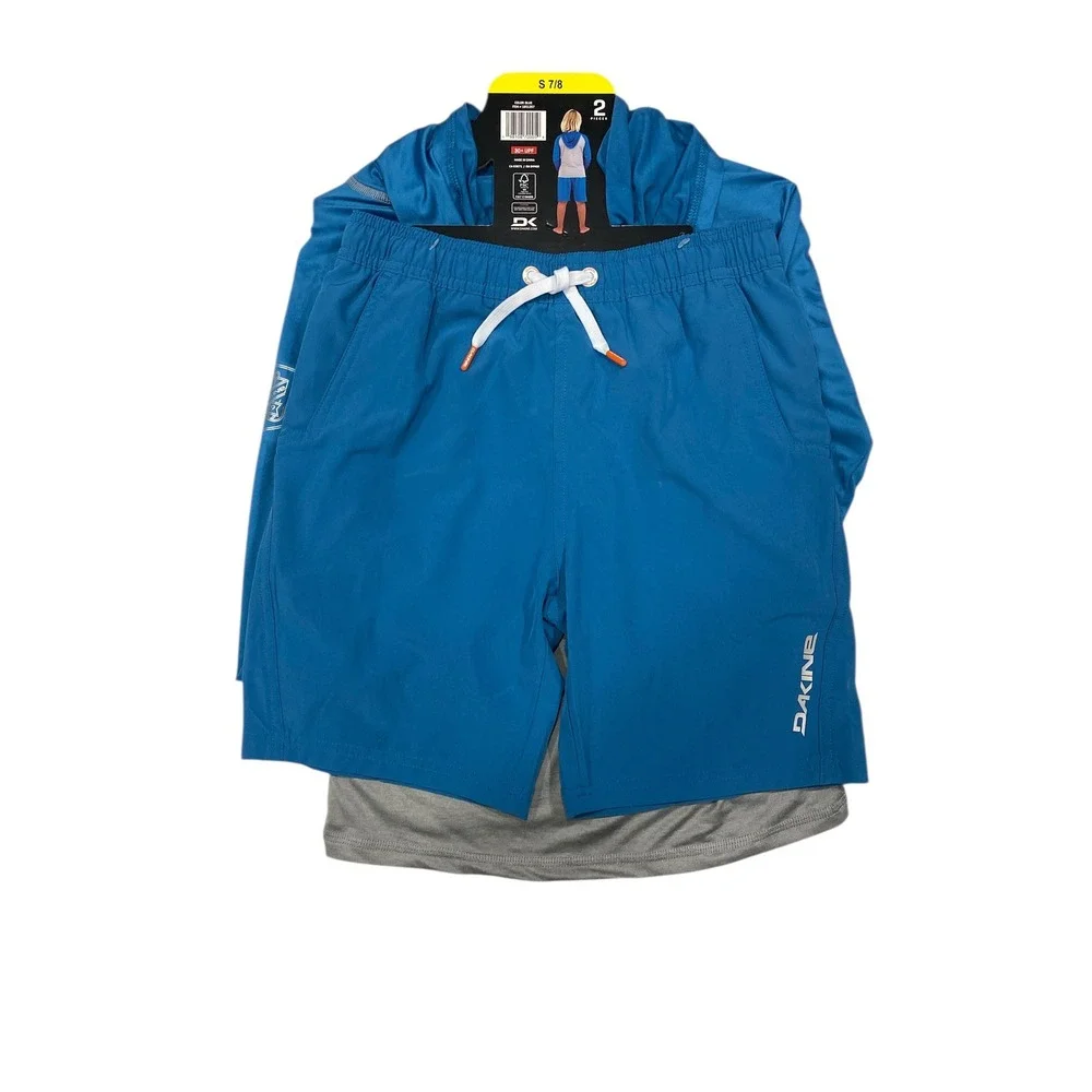 Dakine Swim Boys 2-piece Swim Set Blue/Gray Rash Guard UPF‎ 30+ Small NWT!
